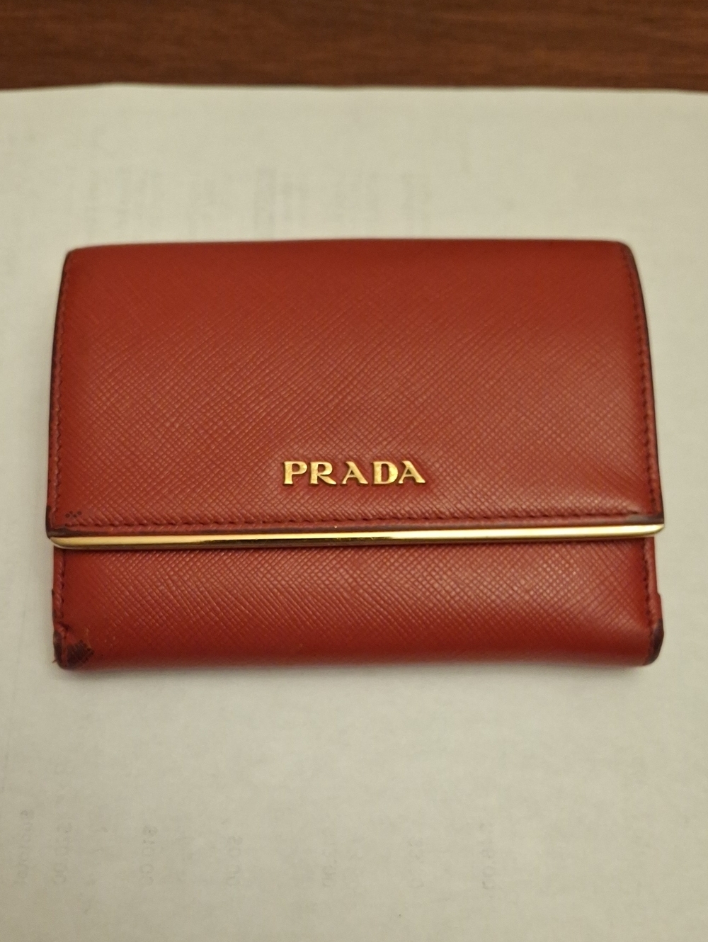 Prada Red Saffiano Leather Compact Wallet Preloved